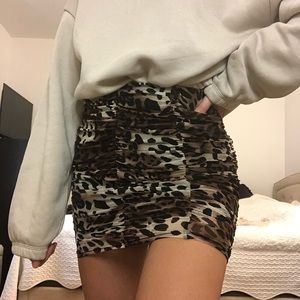 Ruched Animal Print Cheetah Mini Skirt Tight